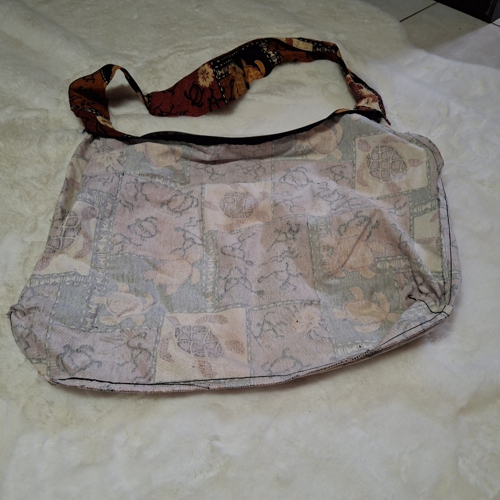 Hobo-style Sea Turtle Fabric Brown Large Crossbody Shoulder Bag  Made In Hawaii - Picture 11 of 16